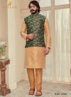 Green Colour Latest Design Festive Wear Art Silk Digital Printed Kurta Pajama With Jacket Mens Collection 33004